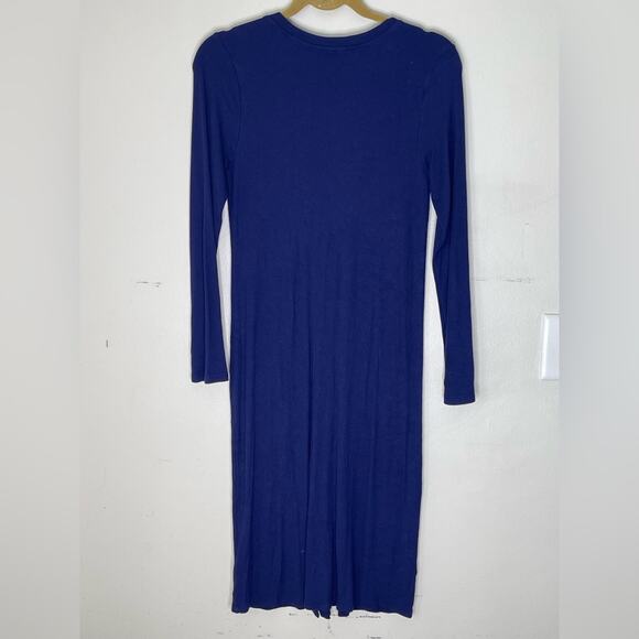 CABLE & GAUGE Blue Ribbed Button Front Long Sleeve Long Cardigan Size Medium - Picture 5 of 6